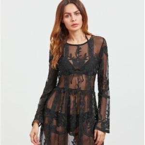 Cover Up Embroidered Mesh See-Through Dress